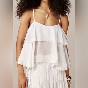 J. Crew White Embroidered Cotton Voile Tank Blouse Cami size medium
